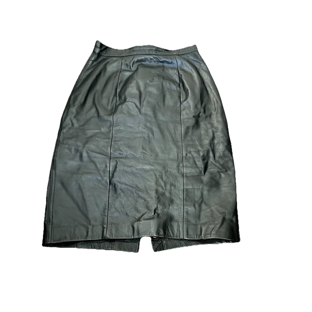 Vintage GIII Black Leather Pencil Skirt Womens 7/8 Snap Slit Y2K 90s Retro
